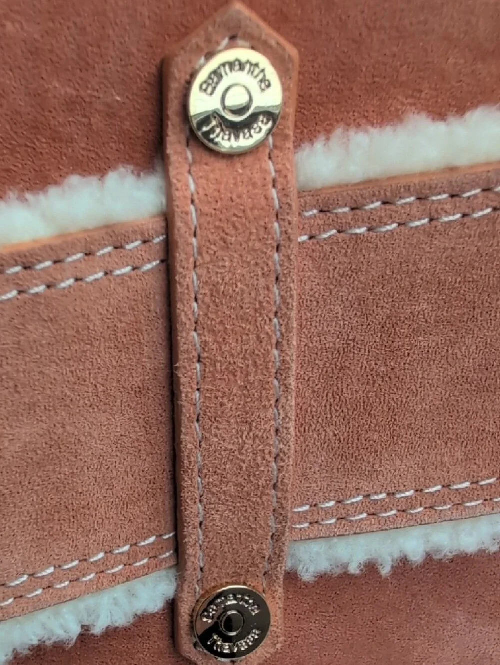 Samantha Thavasa Peach Suede Shearling Trim Handbag